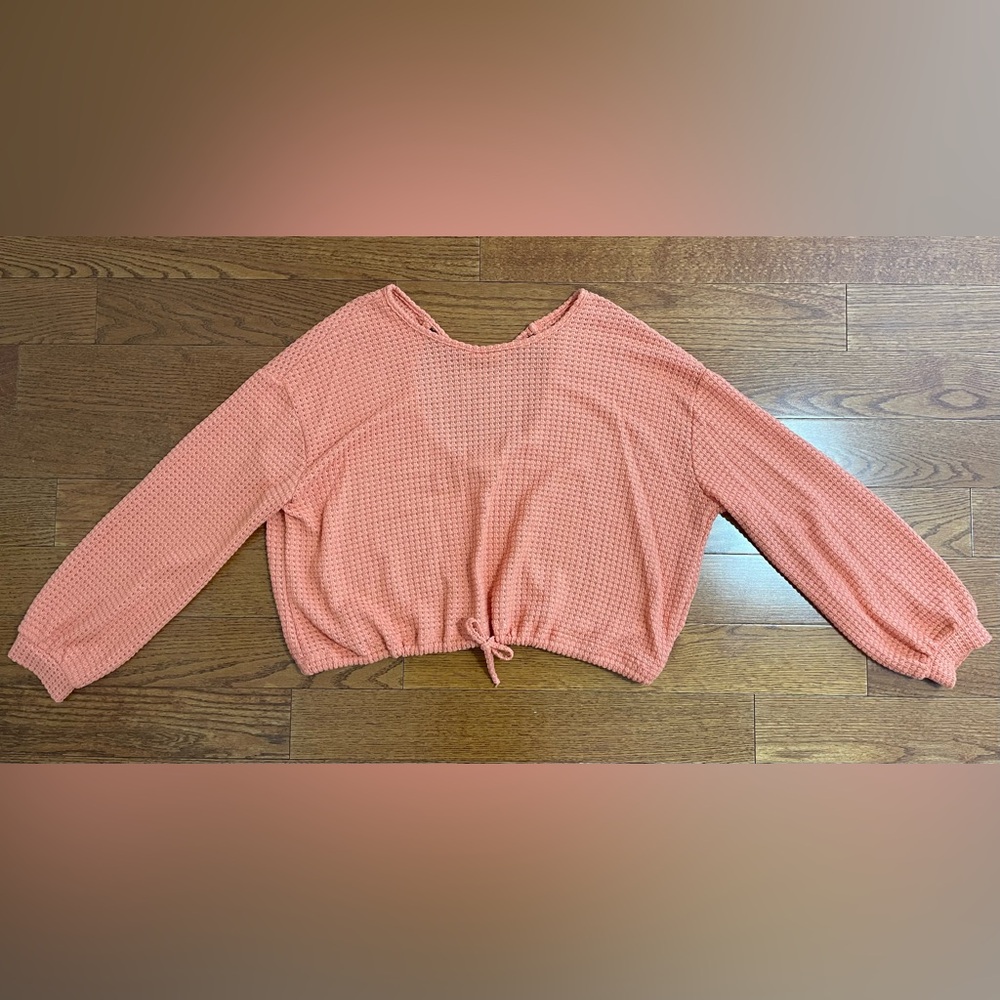 Cozy Coral Waffle Knit Sweatshirt